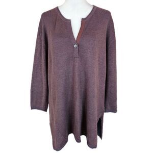 Poetry Linen Cotton Tunic Henley Top Womens 8 Oversized Knit Quiet Luxury Purple